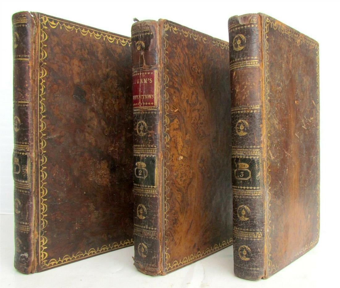 1798 REFLECTIONS for EVERY DAY IN THE YEAR on WORKS OF: REFLECTIONS for EVERY DAY IN THE YEAR on THE WORKS OF GOD and of HIS PROVIDENCE THROUGHOUT ALL NATURE Volumes I-III (complete in 3 volumes.) London, 1798 Leather bound Size 4 1/8 by 6 3/4" Very good c