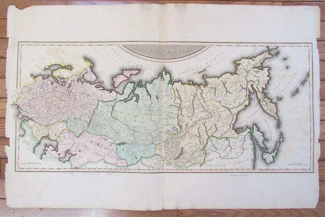 1812 RUSSIAN EMPIRE antique MAP 15 x 34" NAPOLEONIC WAR: Daniel Lizars' 19th century map of the Russian Empire. Apparently from "A New and General Atlas of the world 1808-1812" Image 34" (86.5 cm) x 15" (38 cm). Good condition, with damages to the margins R