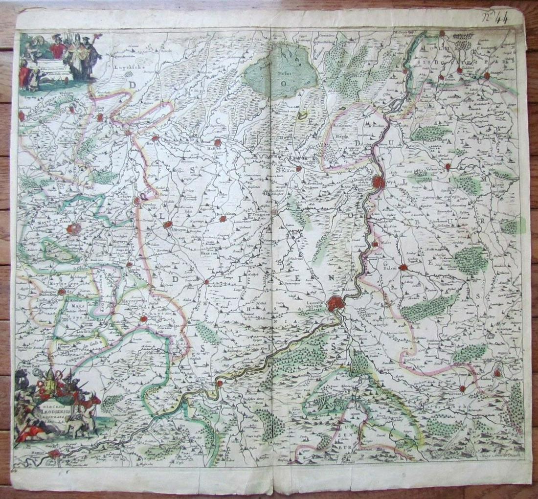 1660 ANTIQUE MAP of LIEGE BELGIUM 20 x 21.5" ORIGINAL: 1660 ANTIQUE MAP of LIEGE BELGIUM Copper-plate engraved map printed on laid paper, hand-colored,no text on the verso Size 20 by 21.5" (002) Reserve: $139.99 Shipping: Domestic: Flat-rate of $25.