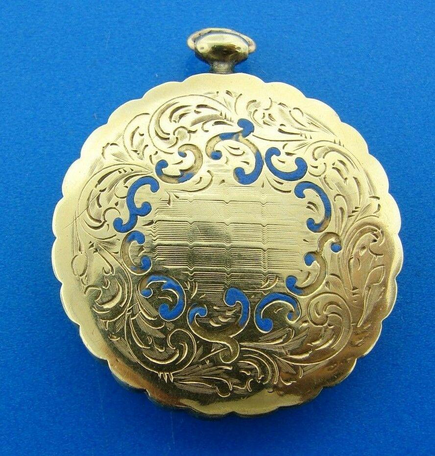 14K YELLOW GOLD ENAMEL LOCKET ANTIQUE C1900 VICTORIAN (1 of 6)