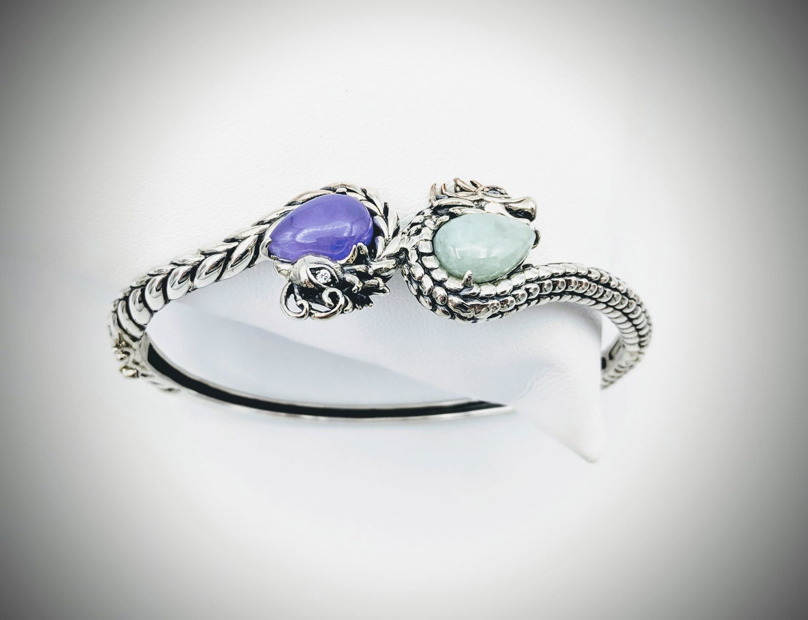 925 SS Phoenix & Dragon Bracelet w Jade, Violet Jade & (1 of 4)