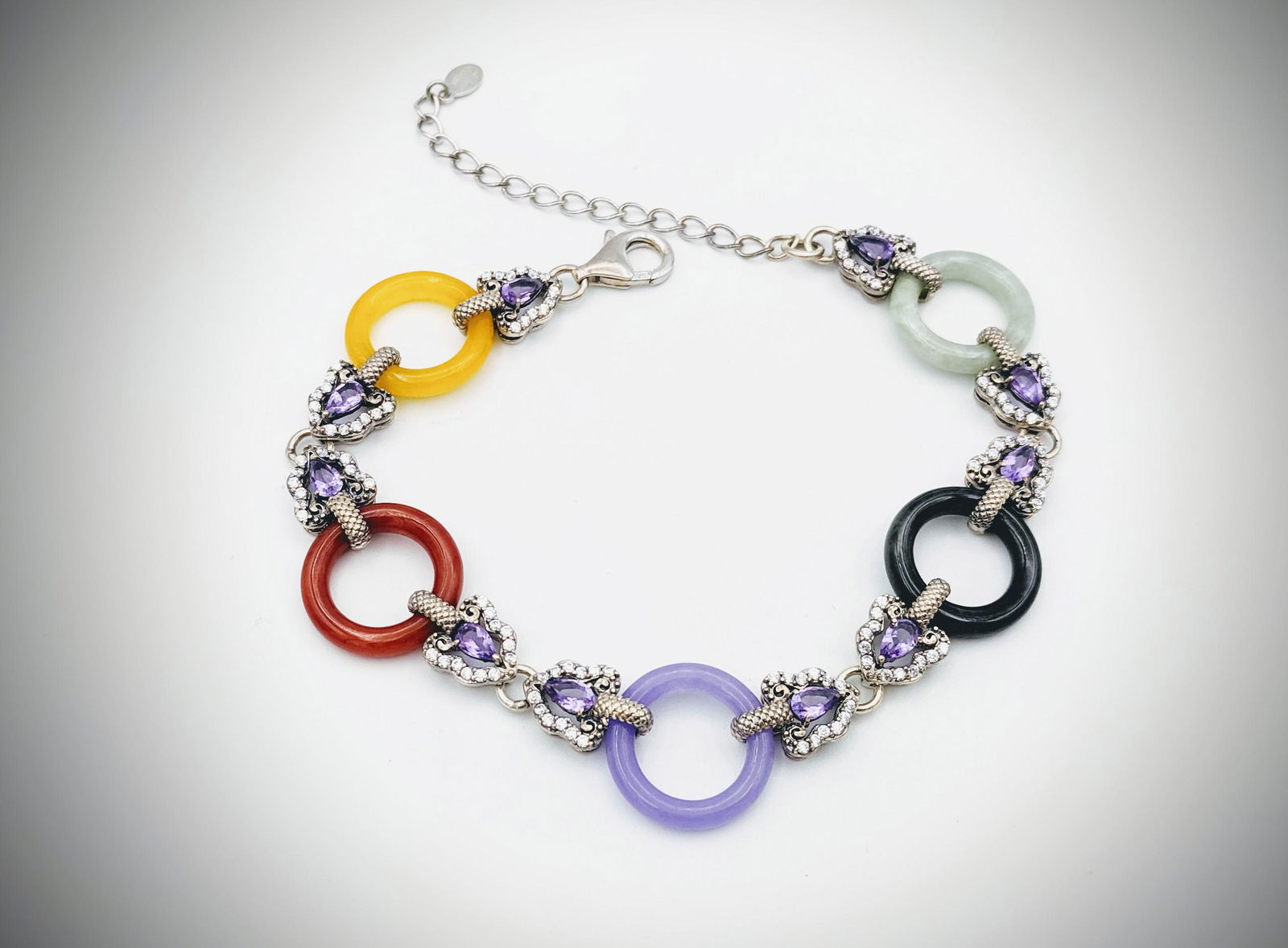 Bracelet w Jade, Violet Jade, Yellow Jadeite, Nuumite, (1 of 3)