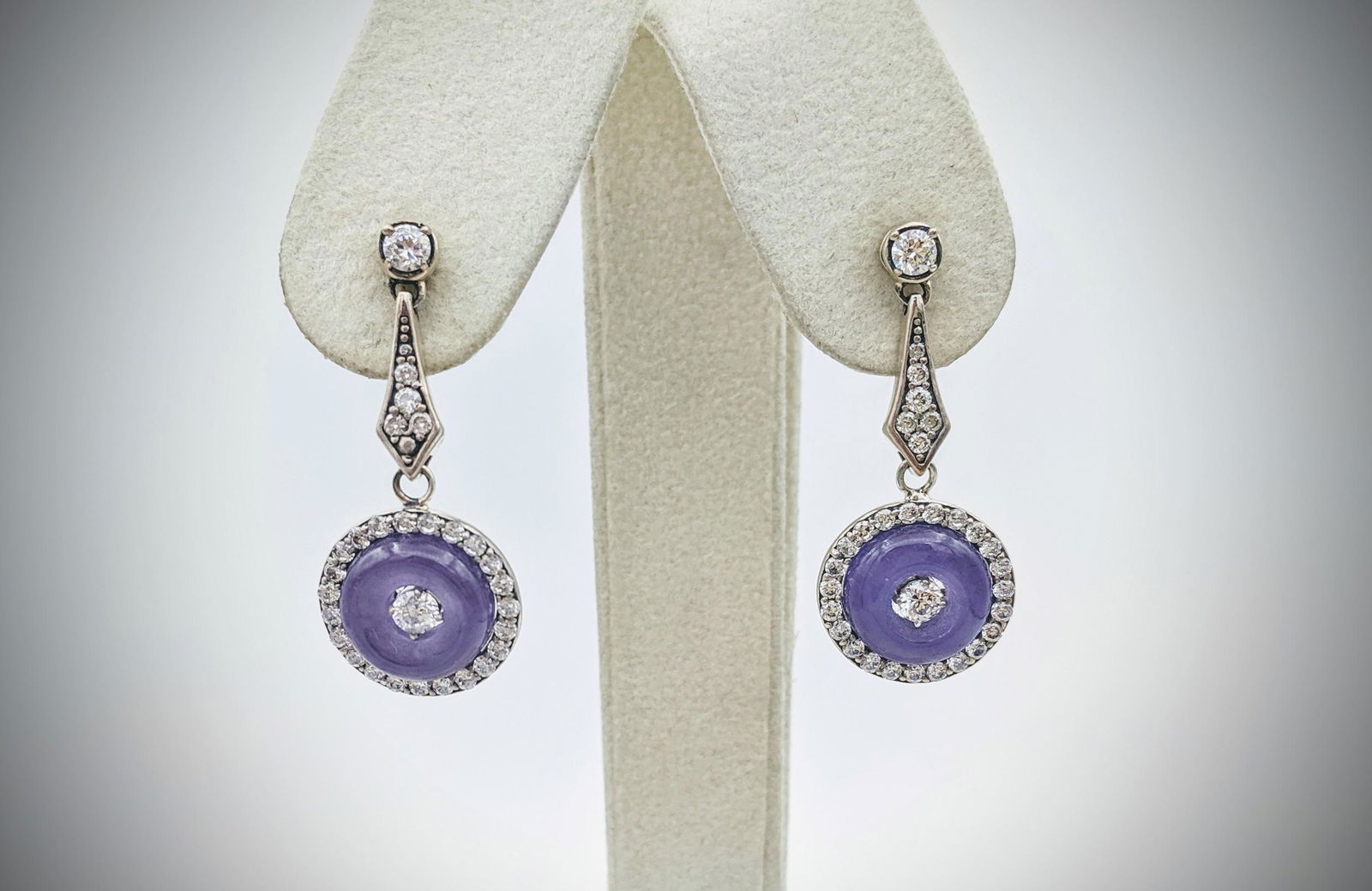 Sterling Silver Dangly Violet Jade Drop Earrings w (1 of 3)