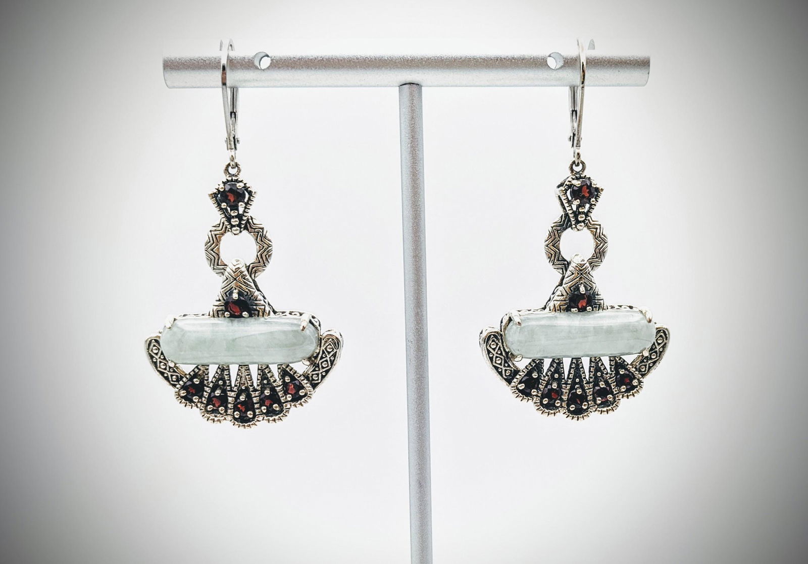 Sterling Silver Garnet & Jade Earrings (1 of 3)