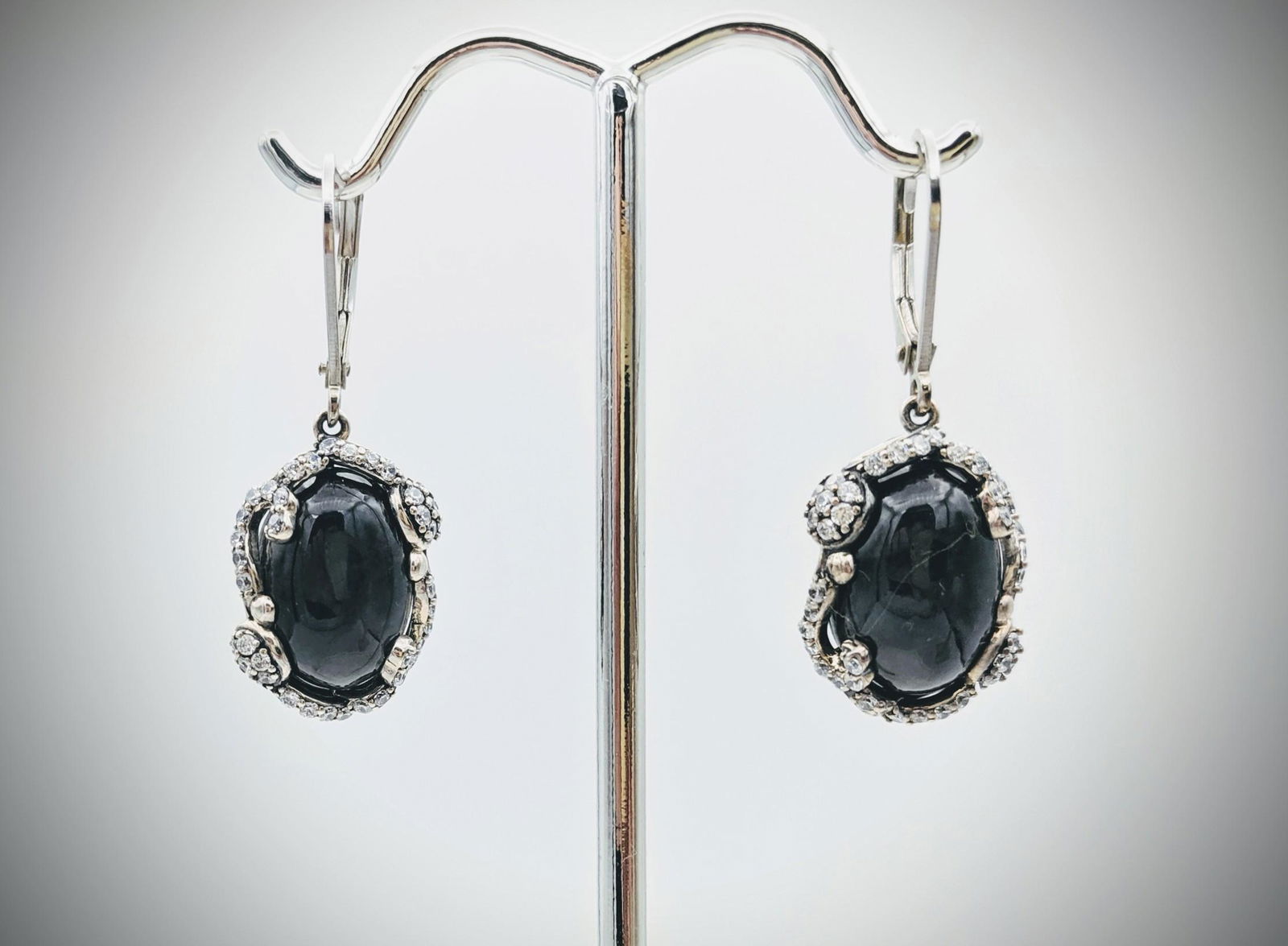 Sterling Silver Nuumite & Cubic Zirconia Earrings (1 of 3)
