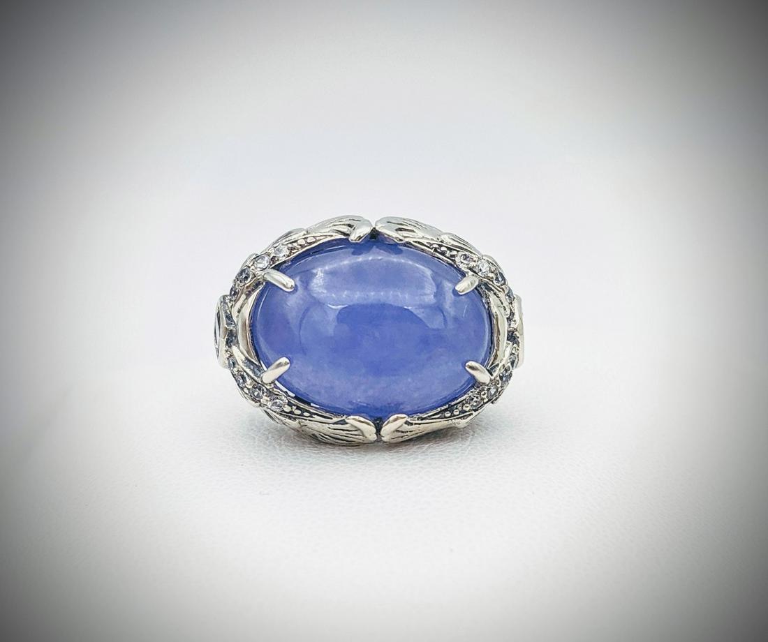 Sterling Silver Sz 7 Wing Ring w Violet Jade, Amethyst (1 of 4)