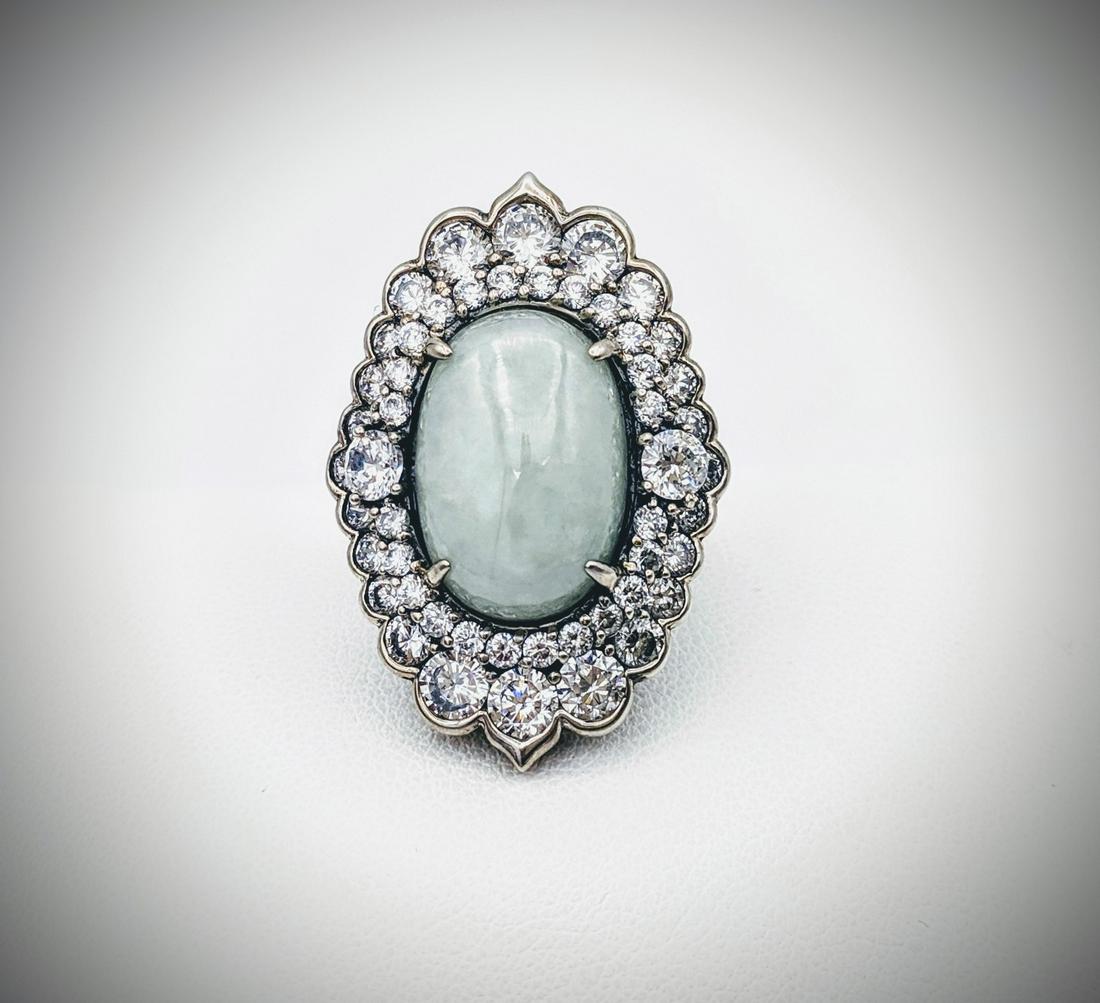 Sterling Silver Sz 8 Jade Cocktail Ring w Double Halo (1 of 3)