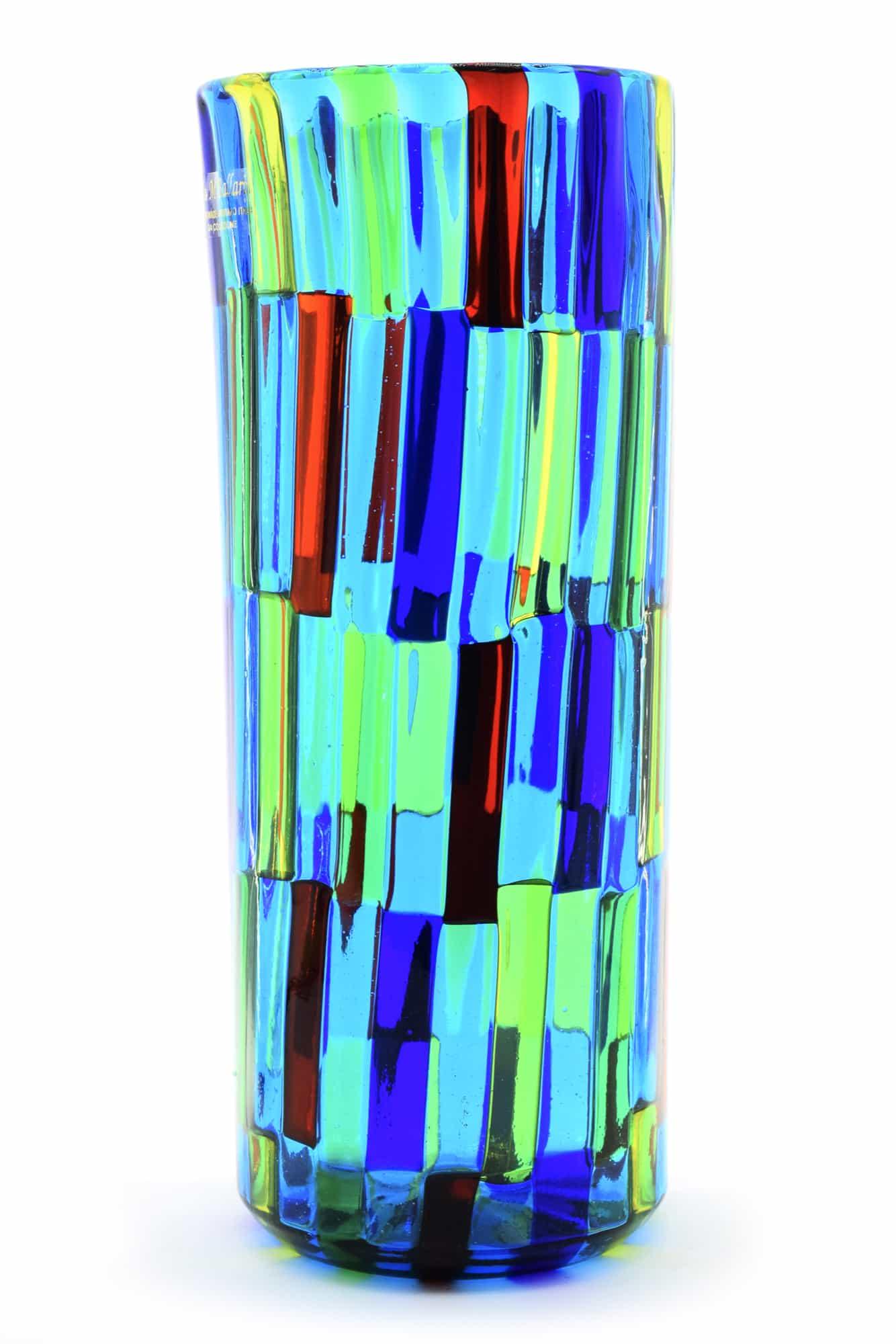 Murano Glass Vase Pezzato Signed: Title: Murano Glass Vase Pezzato Signed Date/Period: 2020 Origin: Murano Maker: Angelo Ballarin Material: glass Size: 25 x 10 cm 660 grams Additional Information: Glass vase pezzato, made by glass mas