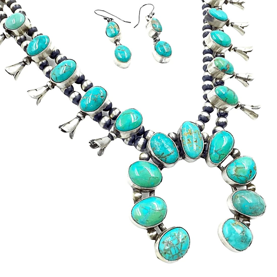 Kingman Turquoise Teal Squash Blossom Set - Kathleen (1 of 5)
