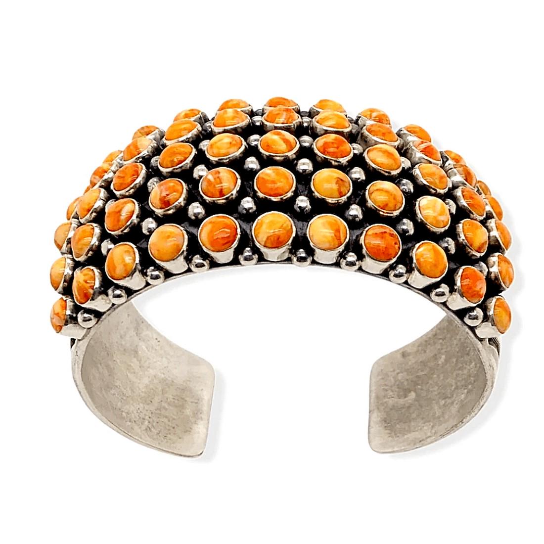Navajo 5 Row Orange Spiny Oyster Cuff Bracelet- Aaron (1 of 6)
