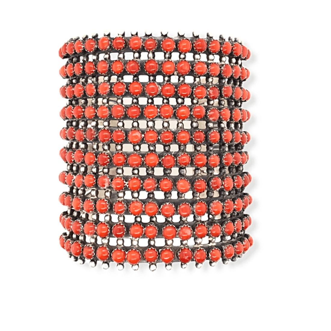 Navajo 10 Row Coral Cuff Bracelet -Paul Livingston (1 of 4)