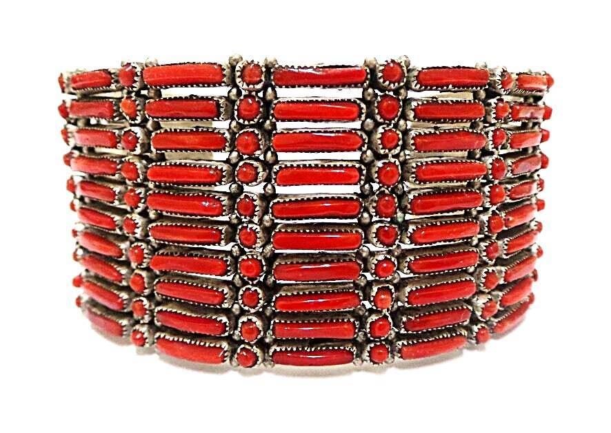 Zuni Petit Point 10 Row Coral Bracelet by: J. Wayaco (1 of 3)