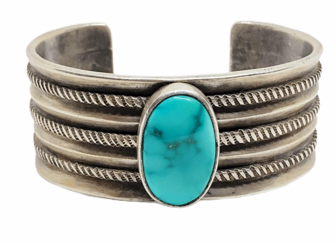 Navajo Old Pawn Kingman Turquoise Bracelet (1 of 2)