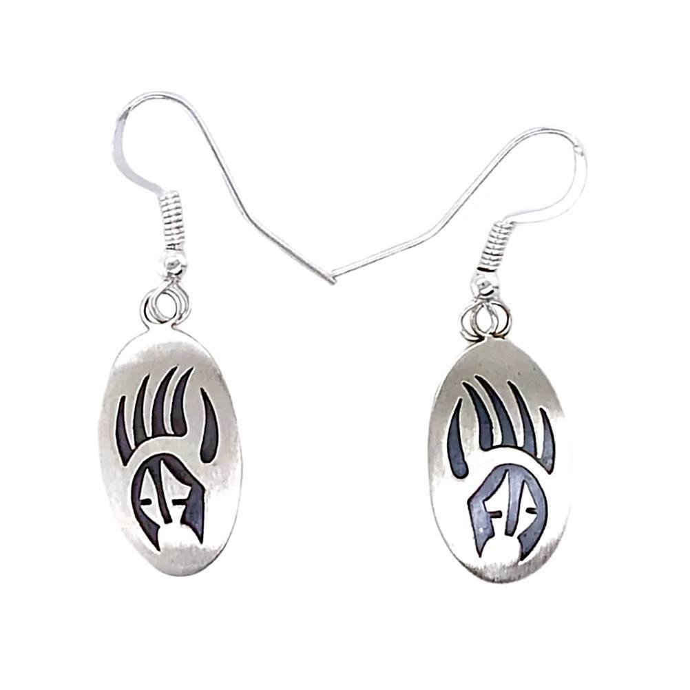 Navajo Stamped Bear Paw Sterling Silver Dangle Earrings (1 of 4)