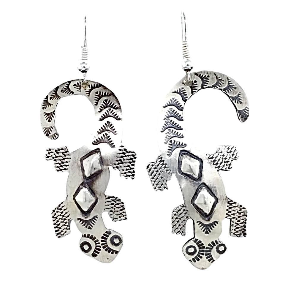 Navajo Lizard Oxidized Sterling Silver Dangle Earrings (1 of 5)