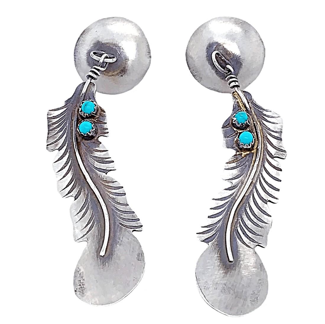 Navajo Feather Sterling Silver Turquoise Earrings (1 of 4)