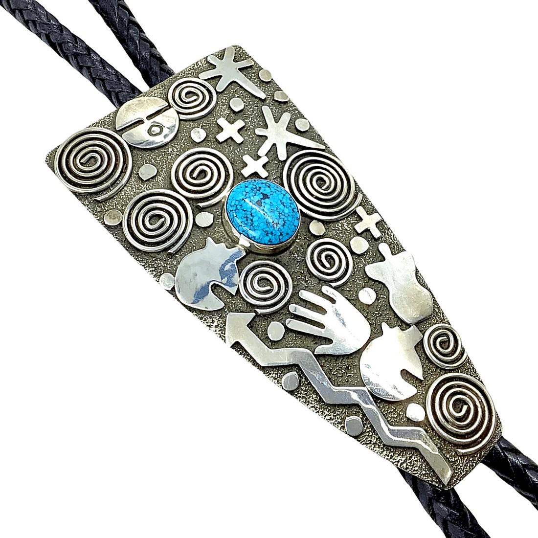Navajo Spider Web Turquoise Embellished Bolo Tie - Alex (1 of 4)