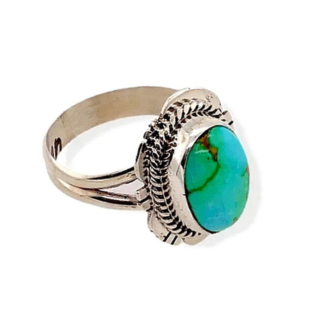 Bright Oval Royston Turquoise Ring with Cutaway Design (1 of 3)
