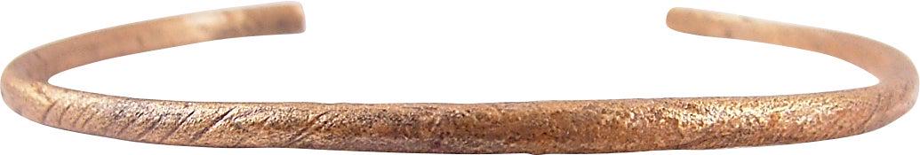 FINE VIKING WOMAN’S BRACELET C.900-1050 AD: Just under 2 3/4" inside dimension which snugly fits a 175# man. C form, tapered from its center to the ends, each of which is slightly swelled and blunted. Professionally refurbished with the 24k gol
