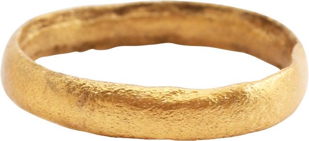VIKING WOMAN’S WEDDING RING, 866-1067 AD SZ 6: Danelaw England. 3.1mm width with low rounded face. Good wearable size 6. Professionally refurbished with the 24k gold surface restored. Gift boxed with a certificate of authenticity. Reserve: $70.00