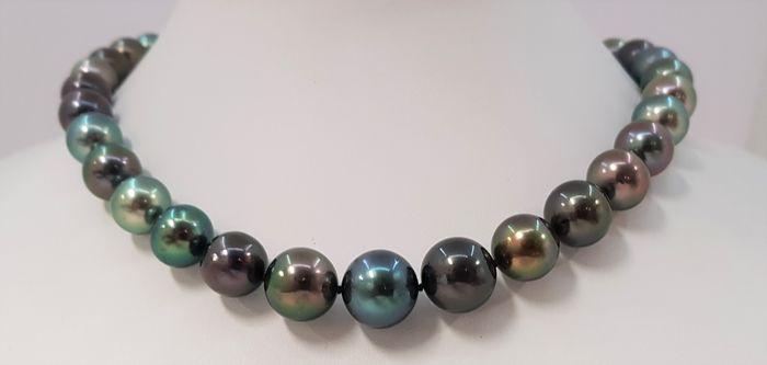 10x13.5mm Bright Round Multi Tahitian Pearls - Necklace: Title: 10x13.5mm Bright Round Multi Tahitian Pearls - Necklace Description: Grown in the black-lipped Pinctada margaritifera oyster in the tropical waters of French Polynesia, these Tahiti pearls have