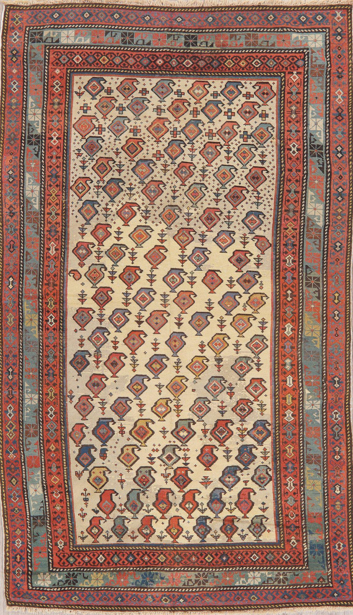 Pre-1900 Antique Vegetable Dye Caucasian Boteh Rug 4x8 (1 of 19)