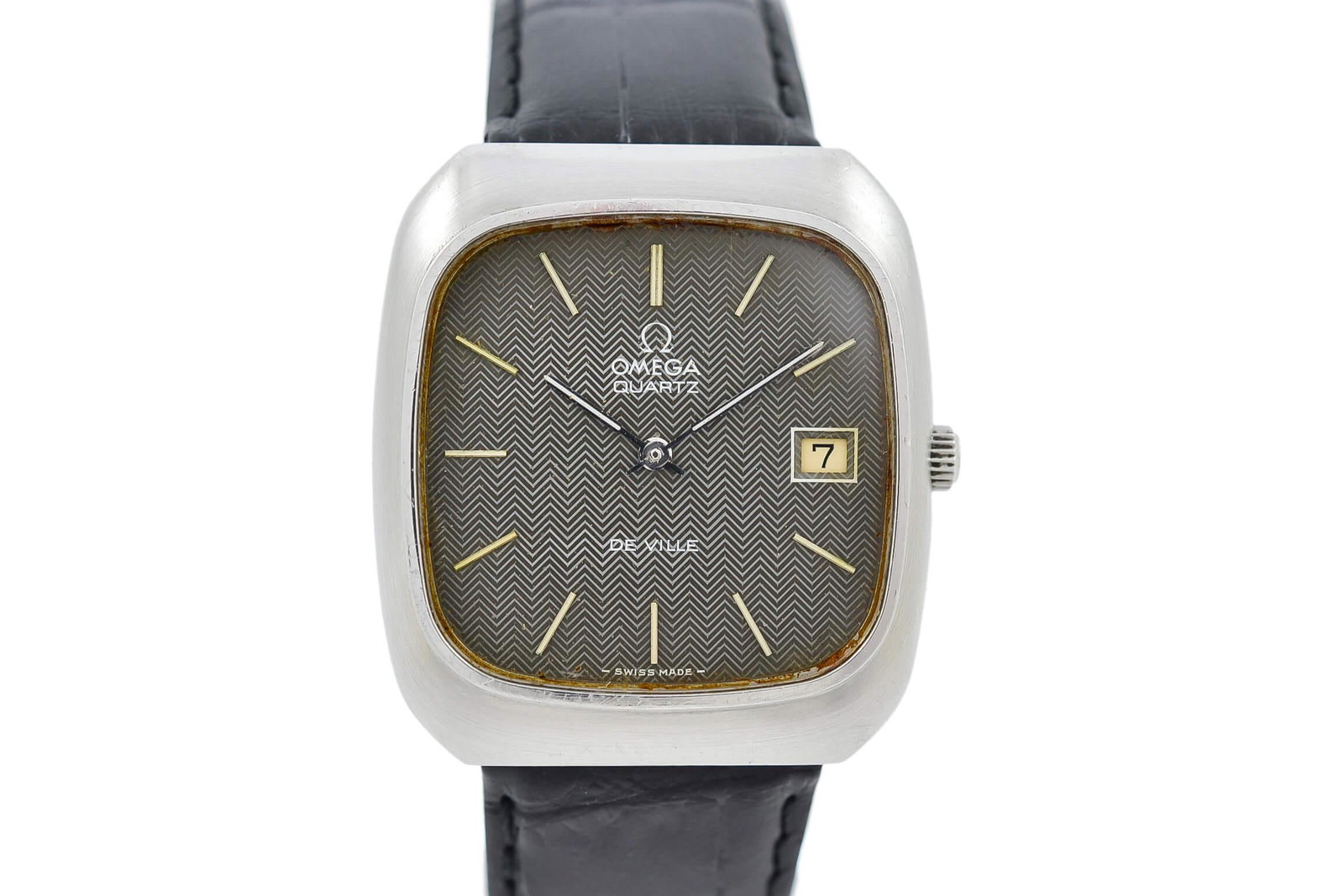Vintage Omega De Ville Cal.1325 Stainless Steel Quartz: Title: Vintage Omega De Ville Cal.1325 Stainless Steel Quartz Mens Watch Brand: Omega Date: 1970s Model: De Ville Movement: Quartz Cal 1325 Functions: Time and date Case Metal: Stainless steel Case Si