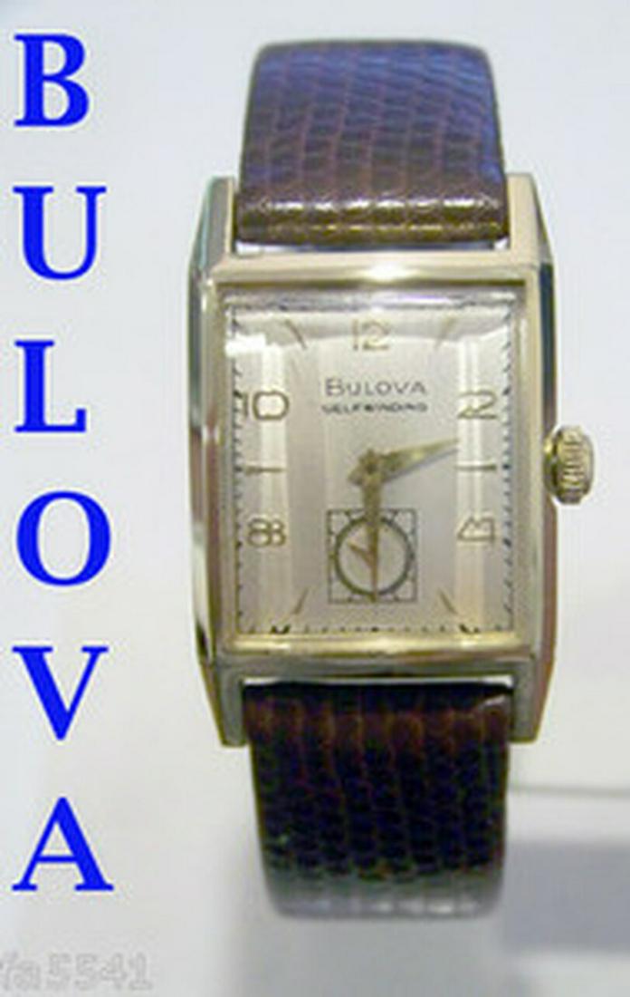 Solid 14k BULOVA Mens Automatic Watch Cal. 9 AR c.1951*: Solid 14k BULOVA Mens Automatic Watch Cal. 9 AR 1950s* RARE* EXLNT Condition Vintage Solid 14k BULOVA Mens Automatic Watch Cal. 9 AR 1950s* RARE* Excellent condition! This Men’s BULOVA watch is USA 