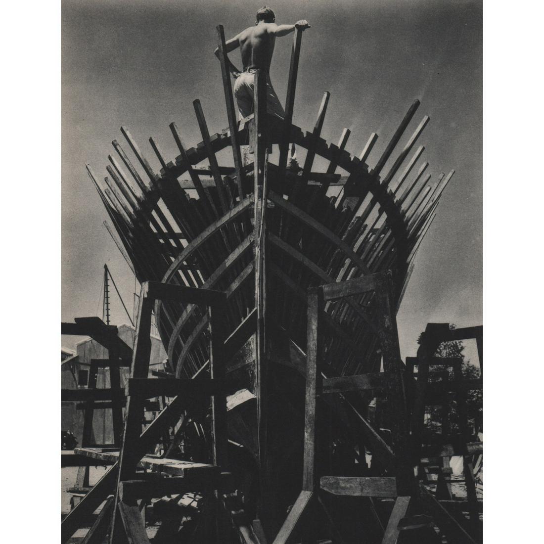 EDWARD WESTON - Ship Building: Artist: EDWARD WESTON Print Title: Ship Building Medium: Sheet-fed Gravure Printing Date: 1930's Printed in the USA Image Size approx: 9.5 x 7.5 inches Edward Henry Weston (1886-1958) was a 20th-centu