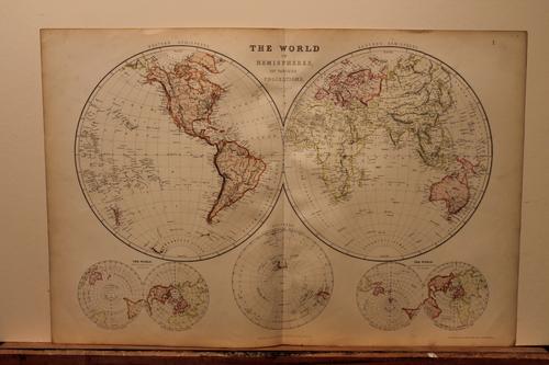 1882 World Hemispherical Map (1 of 3)