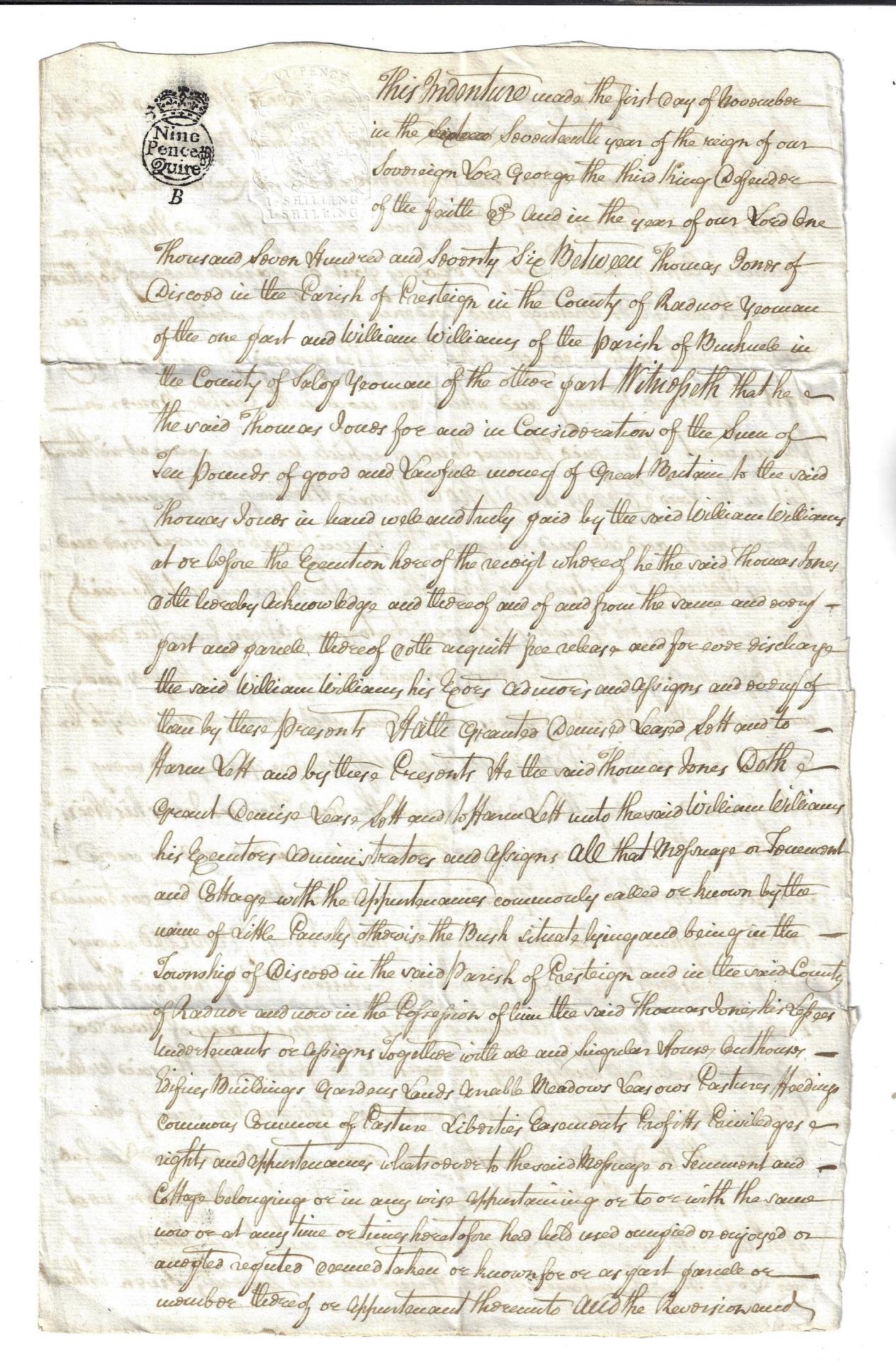 1776 English Manuscript Indenture (1 of 2)