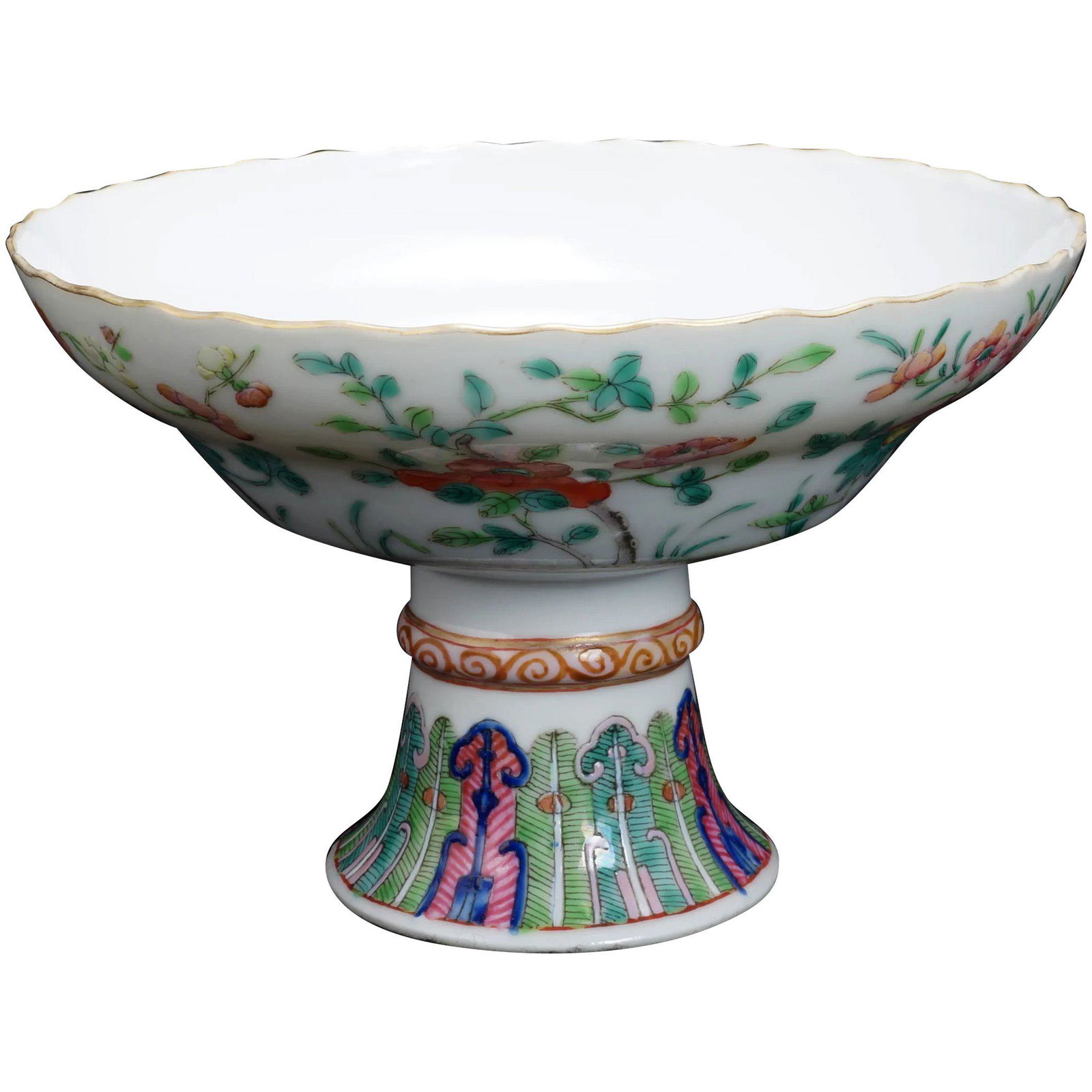 Chinese Large Polychrome Stem Cup Late Qing/Republic (1 of 10)