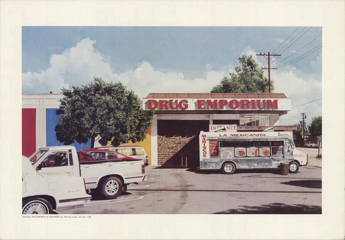 John Baeder - Drug Emporium: Artist: John Baeder Title: Drug Emporium Additional Information: "Drug Emporium" by John Baeder, 1989 Unsigned Offset Lithograph. Paper size is 18.25 x 26 inches, with an image size of 14.25 x 22.75 i
