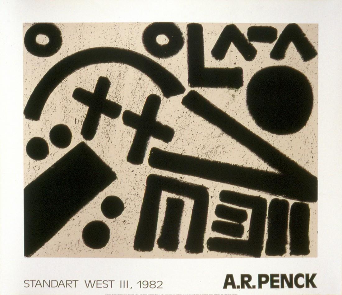 A.R. Penck - Standard West III: Artist: A.R. Penck Title: Standard West III Additional Information: "Standard West III" by A.R. Penck, Unsigned Offset Lithograph. Paper size is 33 x 38.5 inches, with an image size of . The Offset Li