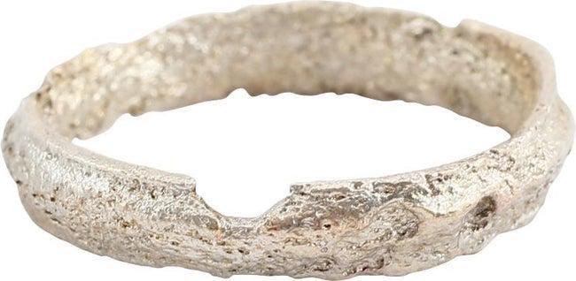 VIKING WARRIOR: 9th-10th Century AD. Silvered bronze. Wide 5.0mm. Lined edges with high ridged medial. Heavily textured from burial with a wonderful ancient "from the grave" look. Professionally refurbished with the 