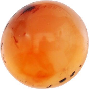 VIKING GEM STONE, 8-11TH CENTURY AD: Polished Carnelian, round, 11.7mm diameter, flat back cabochon. 6.0mm thick. Nicely mottled gray to amber with black spots for which it was selected and which undoubtedly was deemed to have mystical p