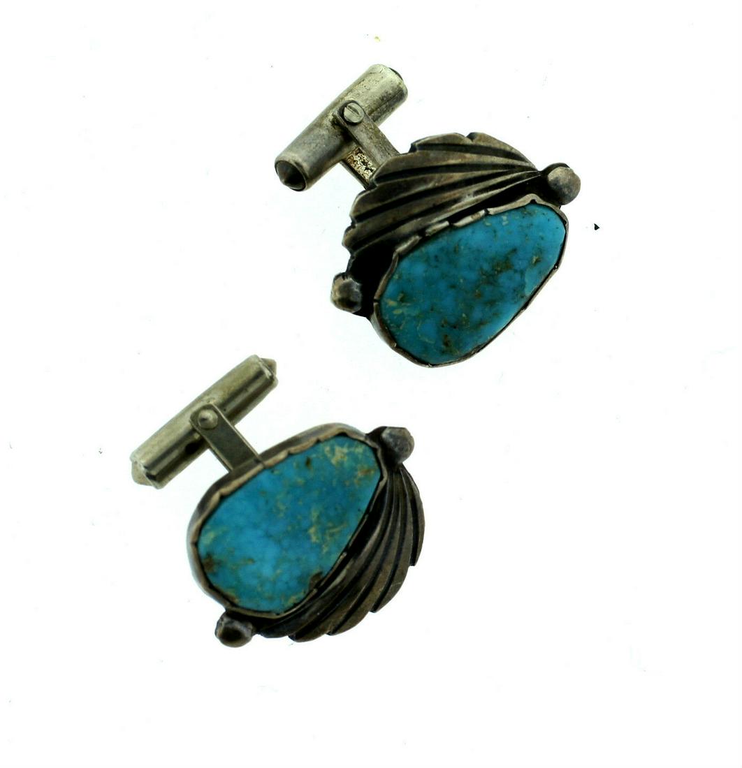 UNIQUE SILVER & TURQUOISE CUFFLINKS (1 of 7)