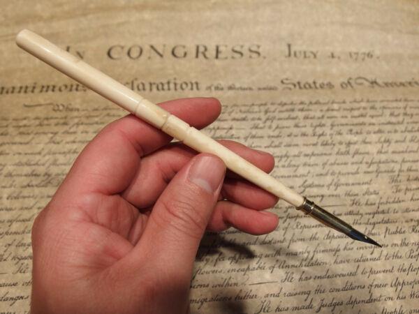 Turned Bone Calligraphy Inkwell Ink Dipping Pen: Vintage 18th 19th C Antique Style Turned Bone Inkwell Ink Dipping Pen Description 7 1/2" Long Great reproduction of an antique tu