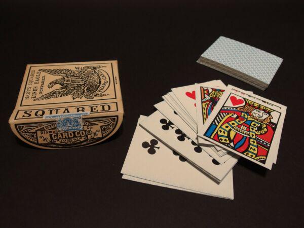 19th C Style Deck of Playing Cards: 3 1/2" x 2 5/8" Wonderful set of antique reproduction playing cards c.1870. As you can see these were made like the early versions with no numbers! The back side has a blue and white pattern as shown.