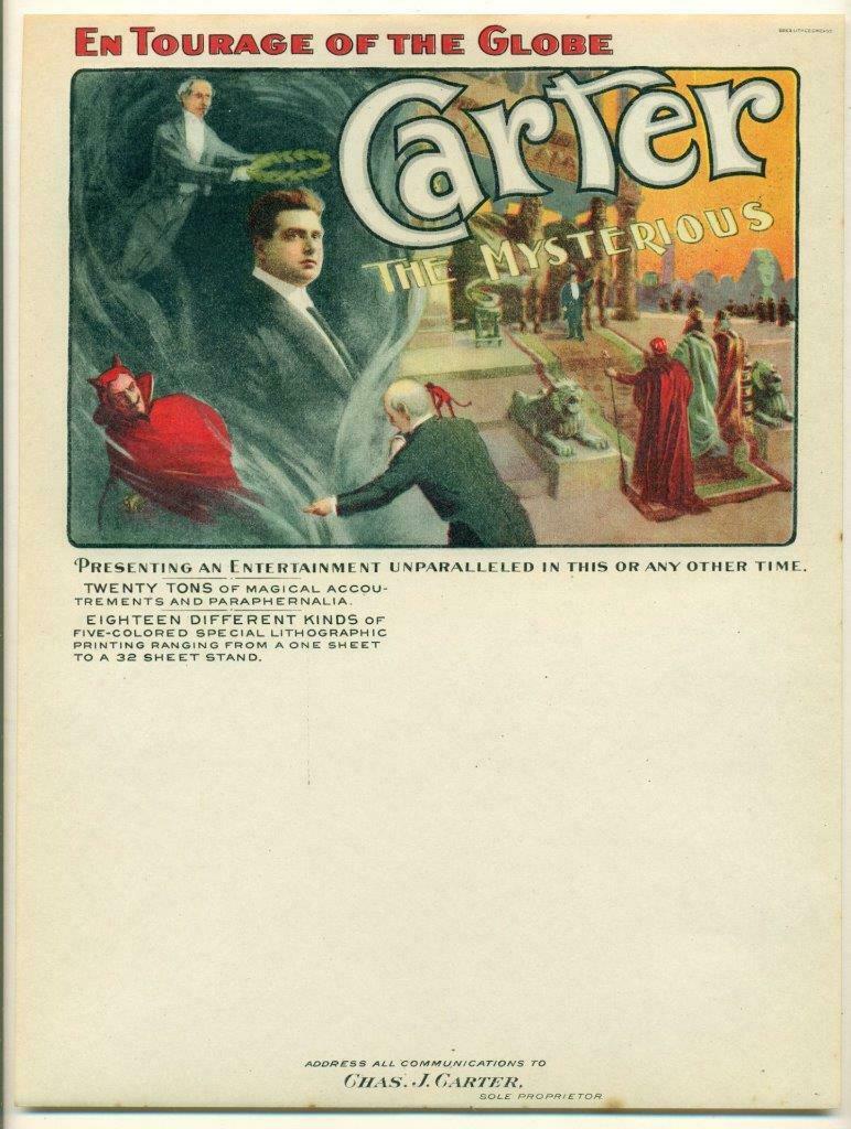 c1905 MAGIC SHOW PROMOTIONAL BILLHEAD, CHARLES J CARTER (1 of 2)