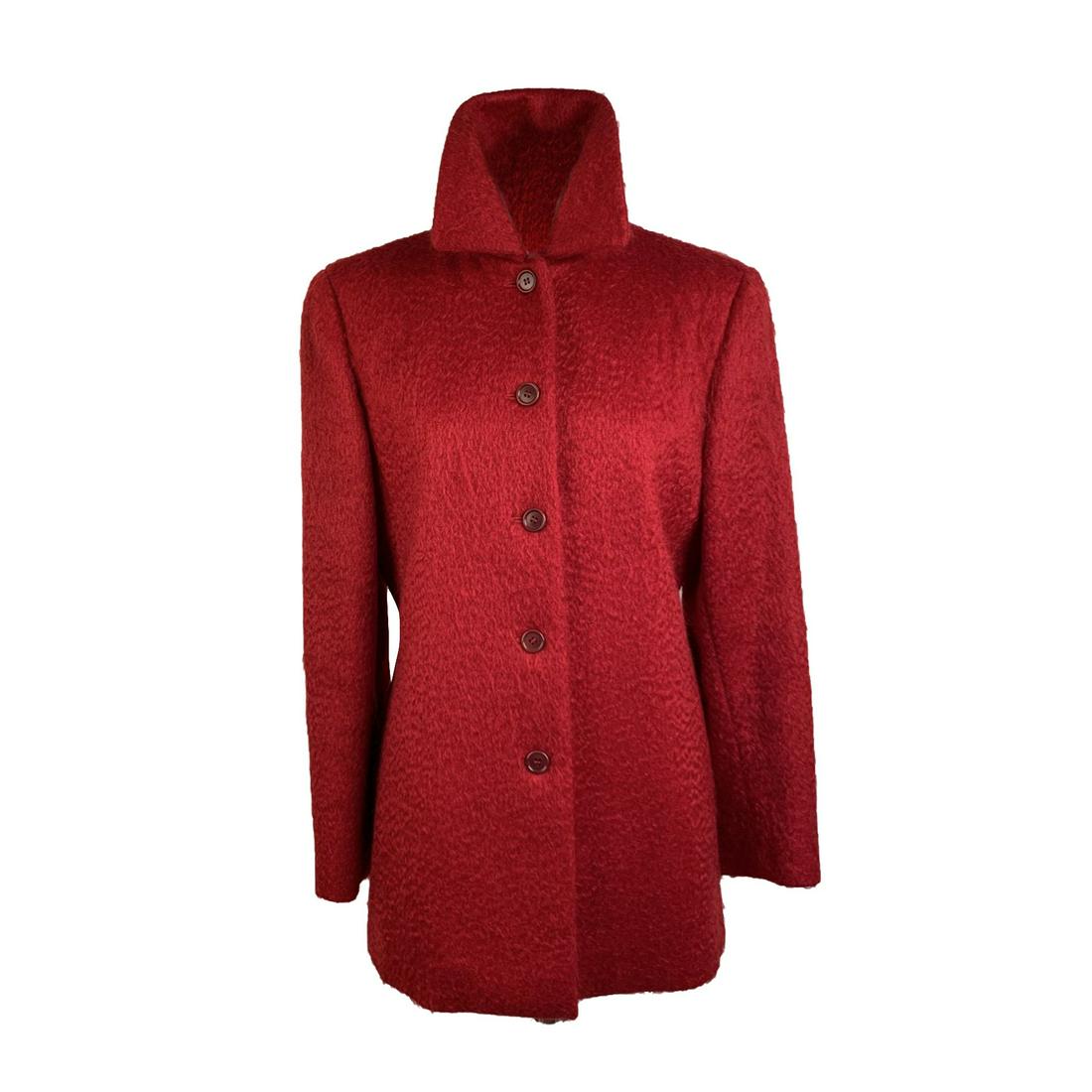 Aspesi Blu Red Wool and Mohair Jacket Size 42 IT: Aspesi Blu single breasted jacket. It features long sleeve and front button closure. Lined. Size 42 IT. Made in Italy. Composition:68% Wool 27% Mohair 5% Nylon Details MATERIAL: Wool Blend COLOR: Red 