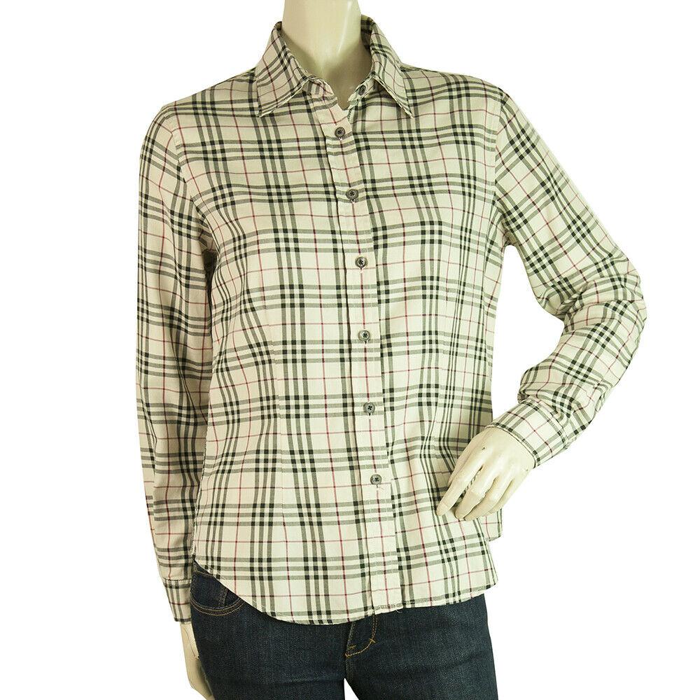 Burberry London Beige Signature Check Top Button Down: Burberry London Beige Signature Check Top Button Down Shirt Blouse sz M This Burberry top exudes feminine appeal. With amazing signature pattern, long sleeves and logo engraved button front closure is