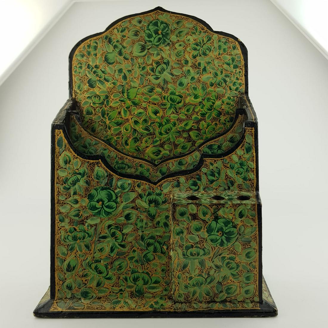 Antique Qajar period 19 th Century Papier Mache Pen &: Title: Antique Qajar period 19 th Century Papier Mache Pen & Paper holder Material: Papier mache Date/Period:19 th Century Description: Antique Qajar period 19 th Century Papier Mache Pen & Paper hold