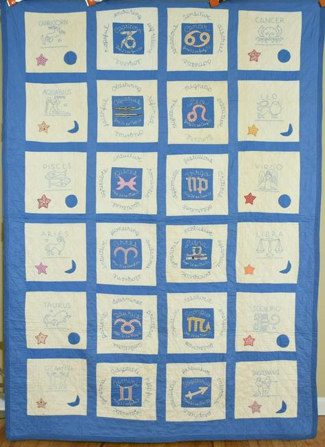 30's Zodiac Applique Quilt with Stars, Suns & Moons (1 of 9)