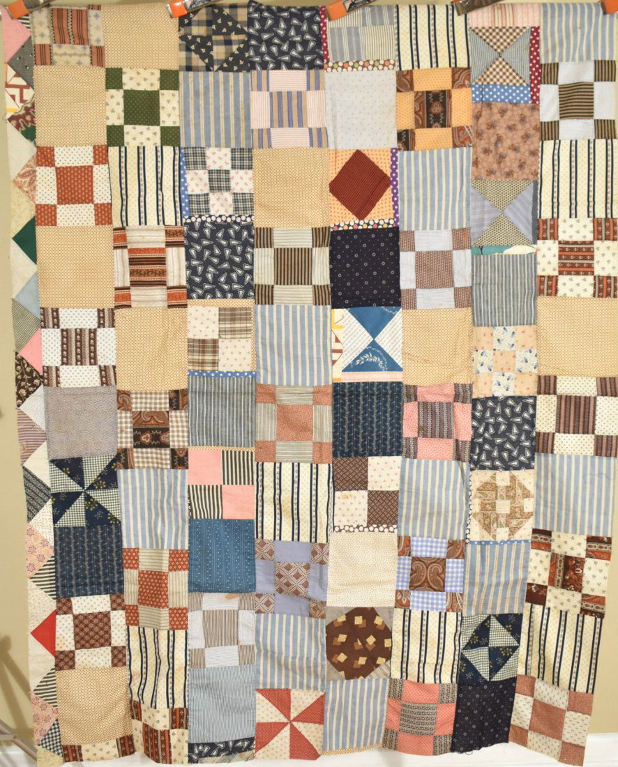 Sampler Quilt Top with Nice Early Brown Fabrics (1 of 9)