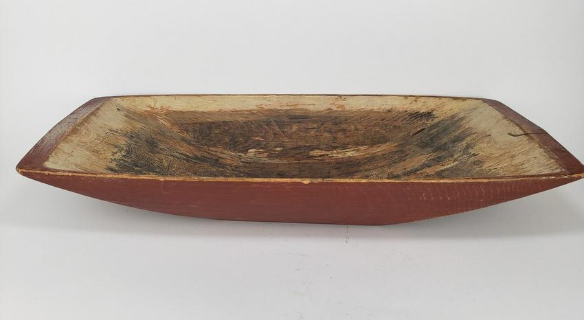 27" Primitive Trencher in Old Red Paint, signed (1 of 7)