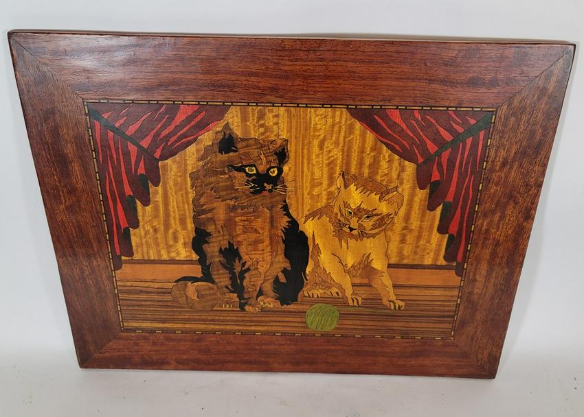 Marquetry plaque with cats ca 1920-40 (1 of 6)