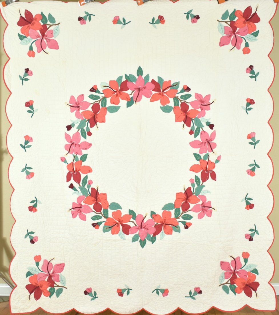 Unusual 30's Hibiscus Applique Quilt (1 of 11)