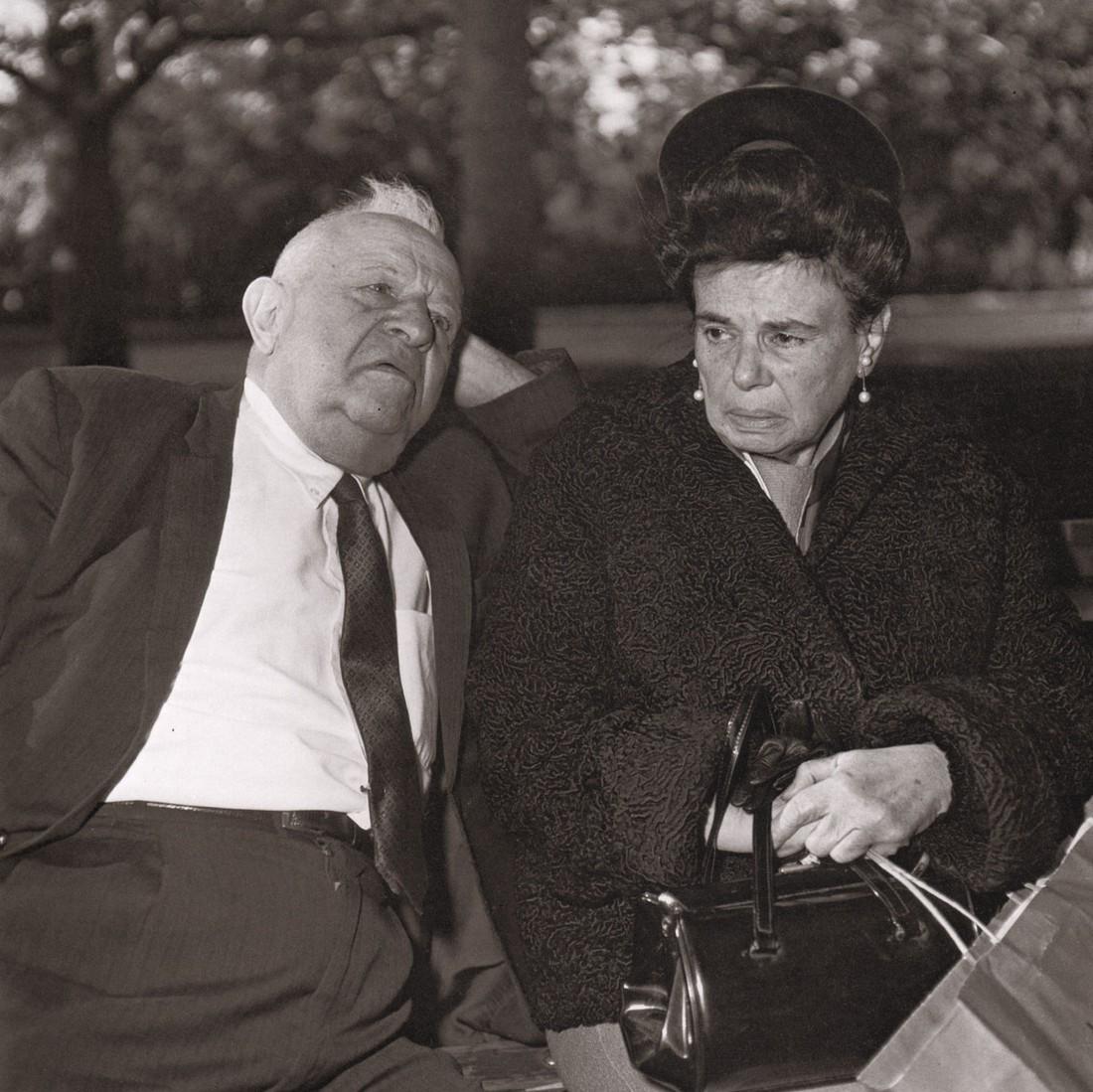 DIANE ARBUS - Elderly Couple on a Park Bench in NYC,: Artist: DIANE ARBUS Print Title: Elderly Couple on a Park Bench in NYC, 1969 Medium: Photoengraving Printed 1970’s in the US Image size (inches) approx. 8 x 8” Diane Arbus (1923 –1971),was an Am