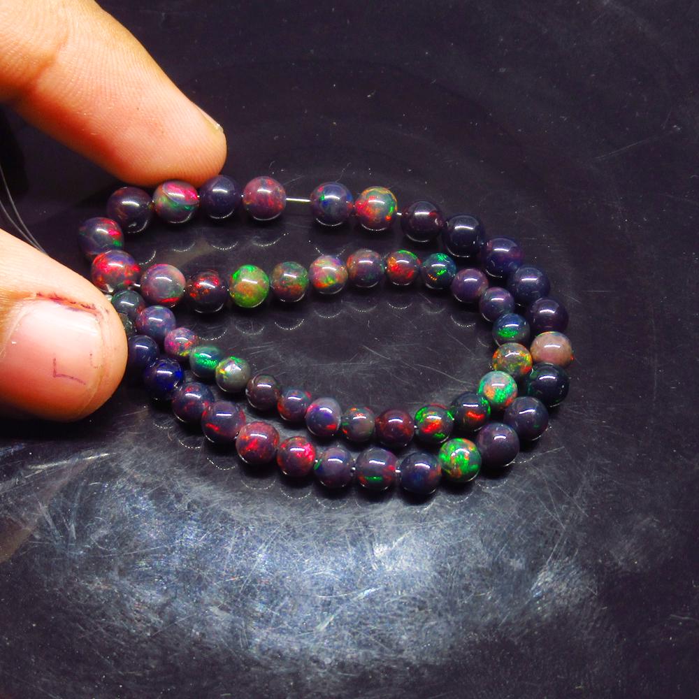 29.85 Ct Natural 50 Drilled Black Fire Opal Ball Beads (1 of 2)